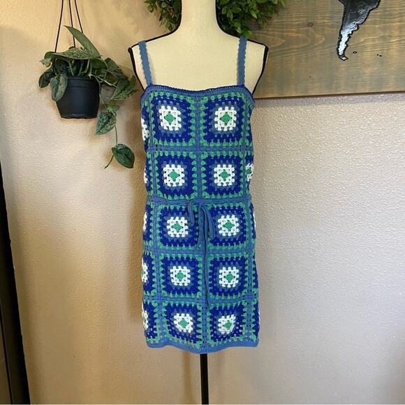 NWOT Lulus Trendsetting Charm Blue Crochet Lace-Up Sleeveless Mini Dress - Picture 2 of 9